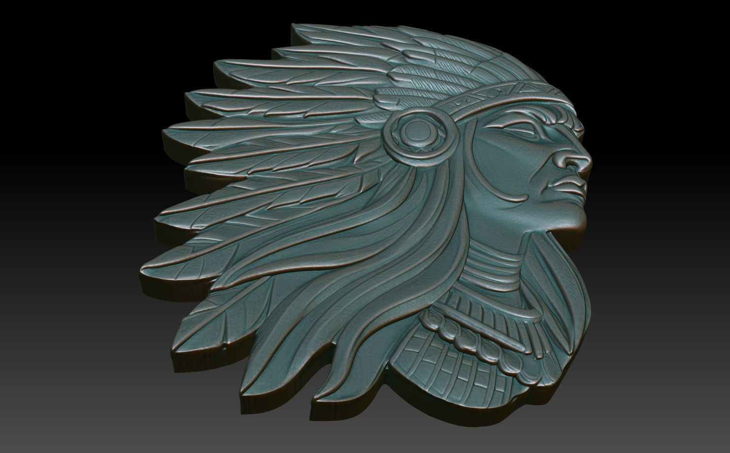 Native American Warrior basrelief 05 240912 3D print model_4