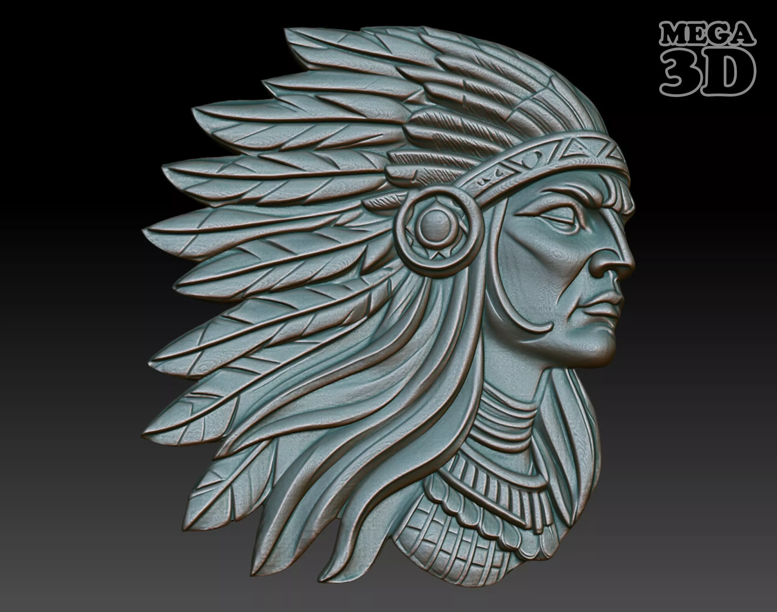 Native American Warrior basrelief 05 240912 3D print model_0