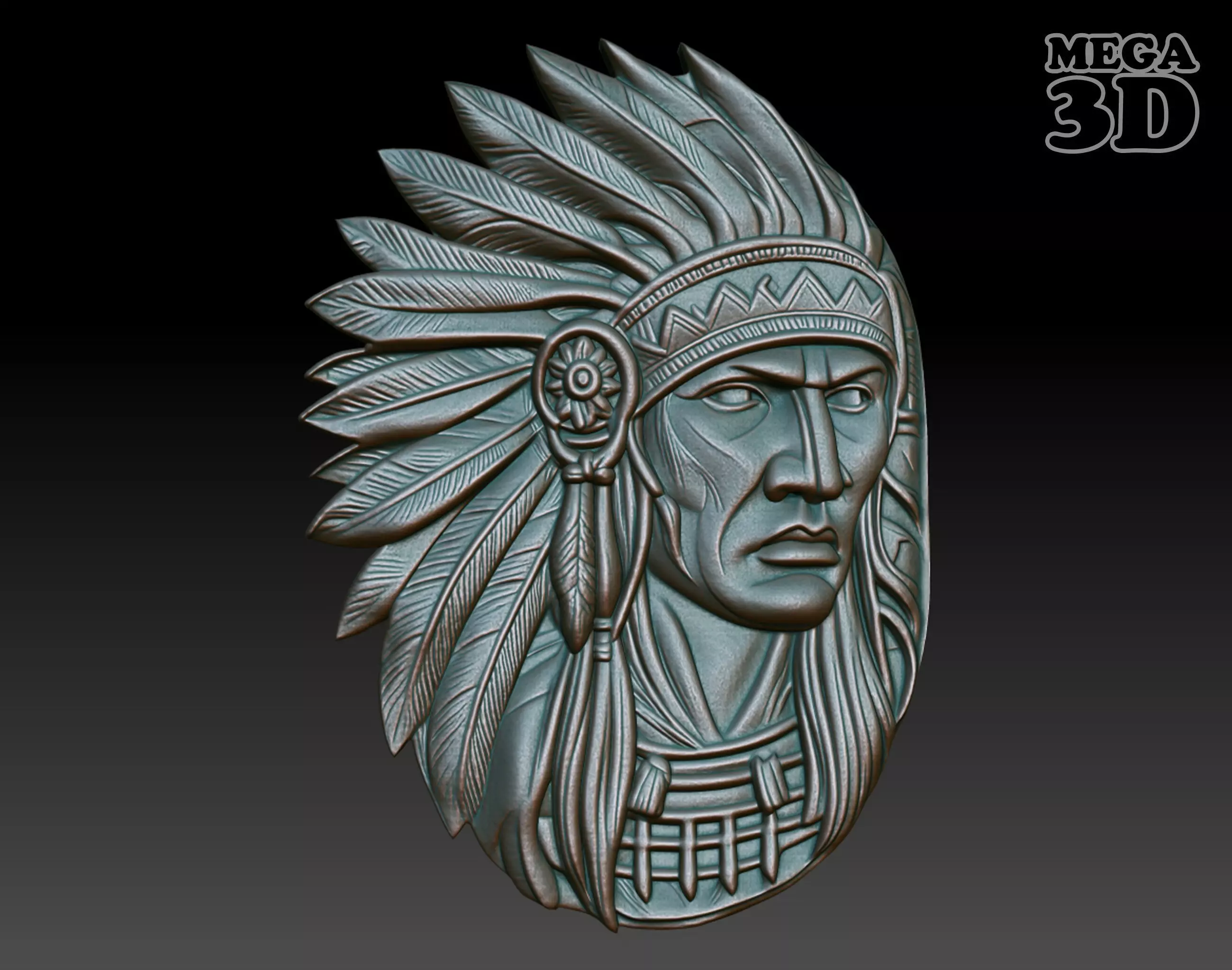 Native American Warrior basrelief 04 240912 3D print model_0