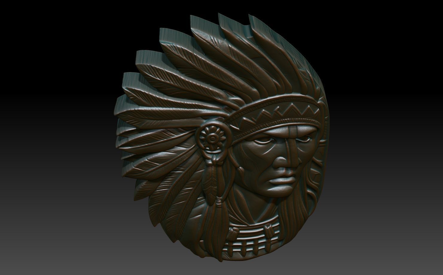 Native American Warrior basrelief 04 240912 3D print model_3