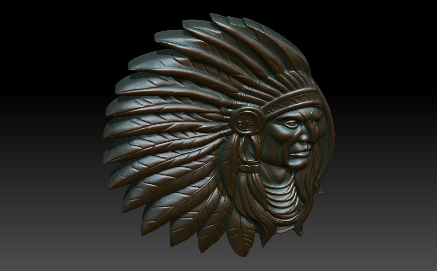 Native American Warrior basrelief 03 240912 3D print model_3