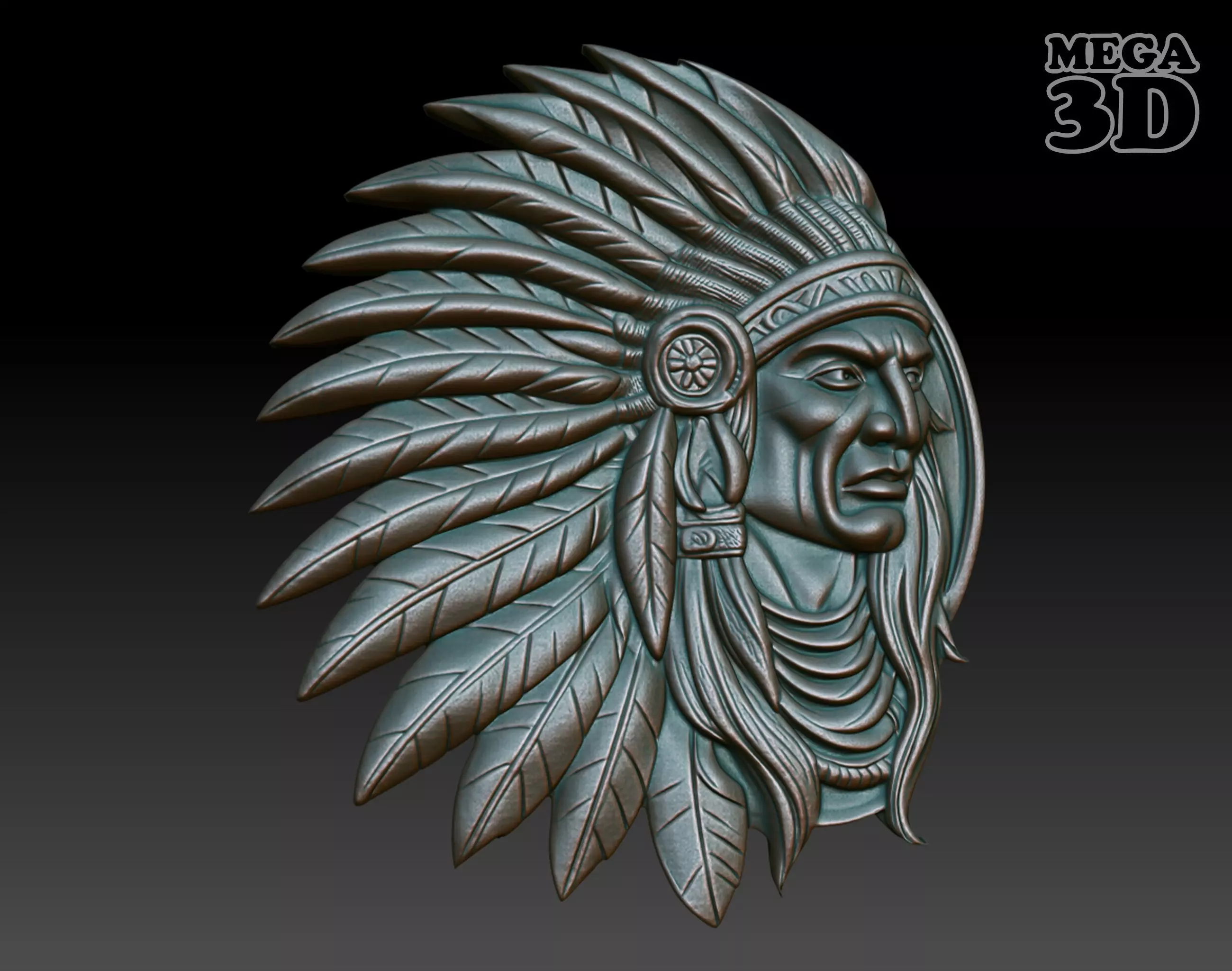Native American Warrior basrelief 03 240912 3D print model_0