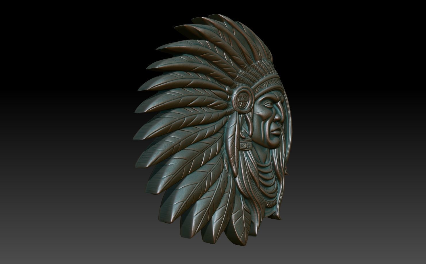 Native American Warrior basrelief 03 240912 3D print model_2