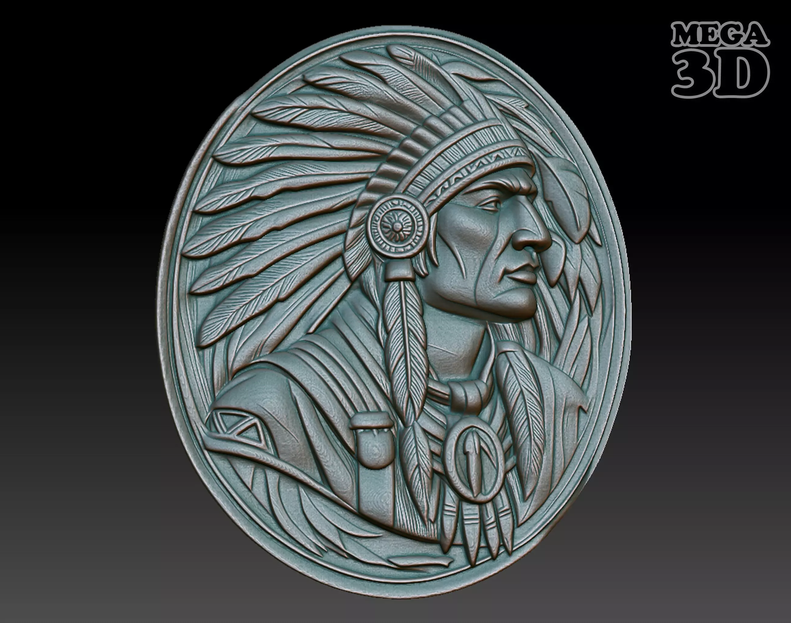 Native American Warrior basrelief 02 240912 3D print model_0