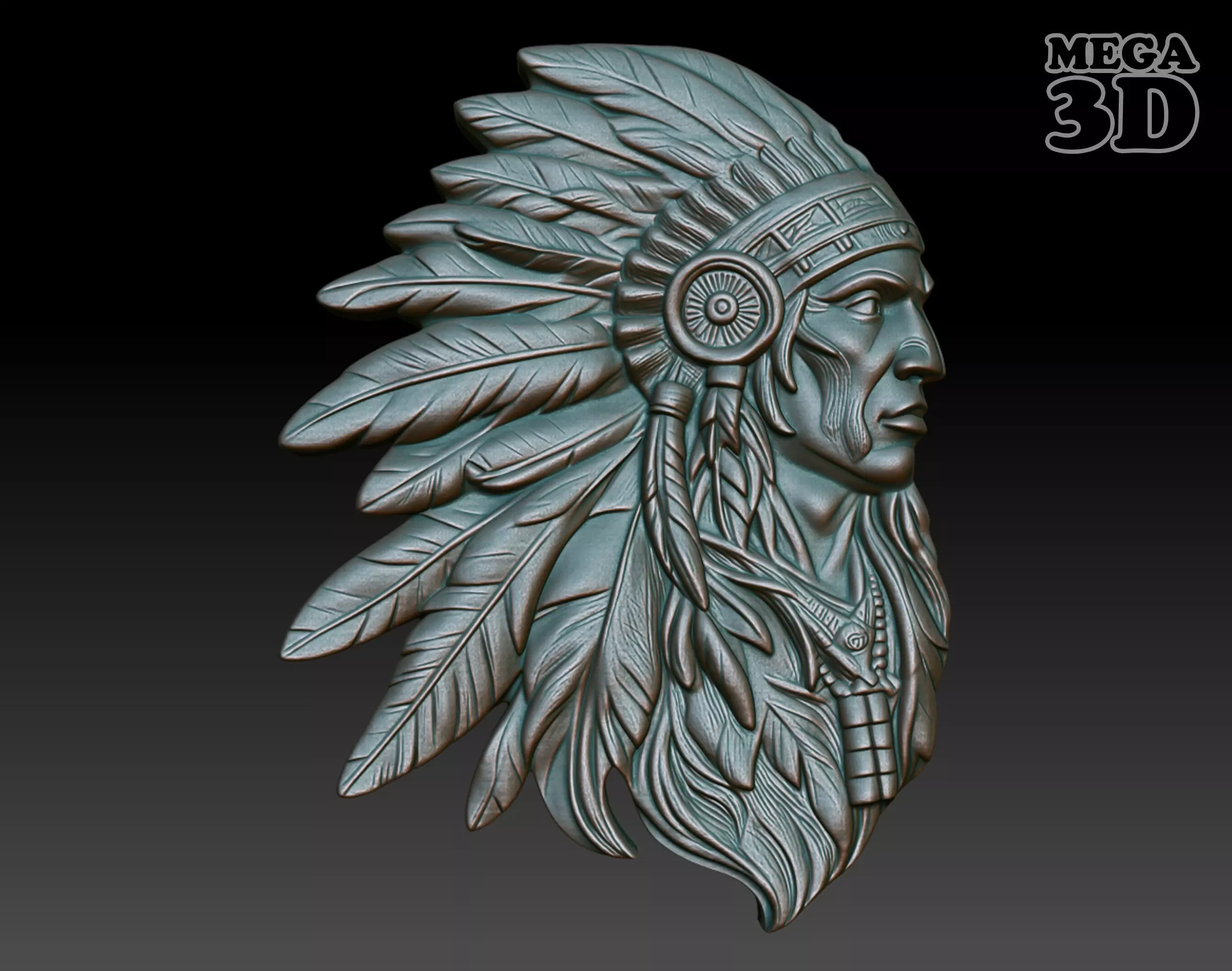 Native American Warrior basrelief 01 240912 3D print model_0