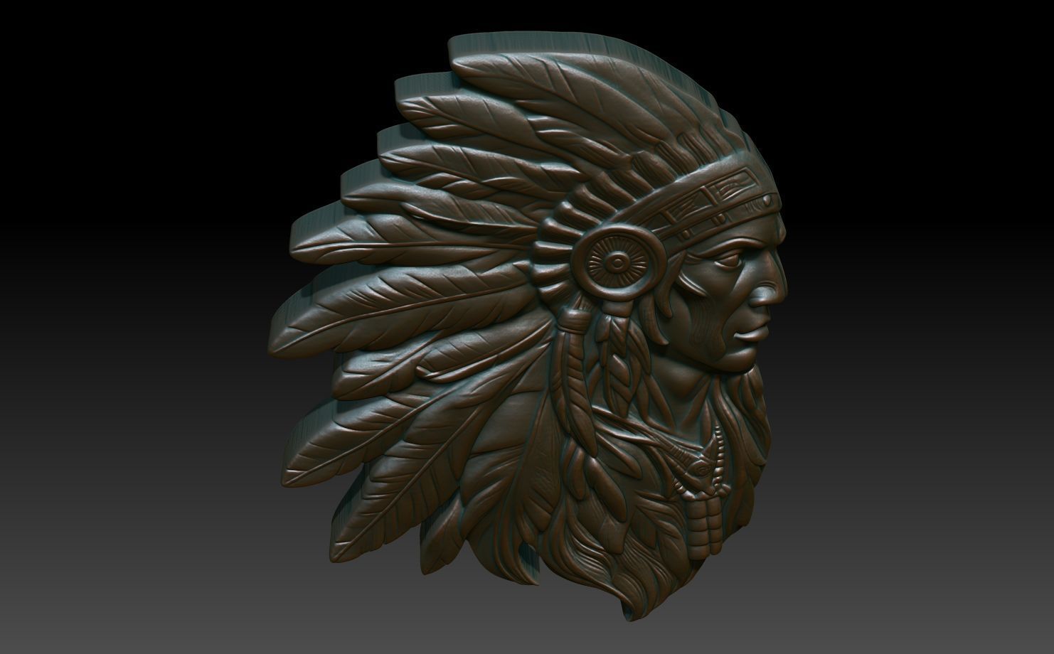 Native American Warrior basrelief 01 240912 3D print model_3