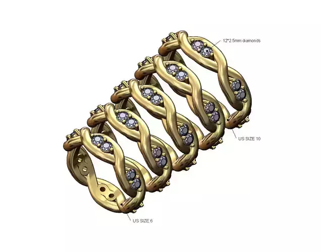 Diamond eternity overlapping knot band US sizes 6to10