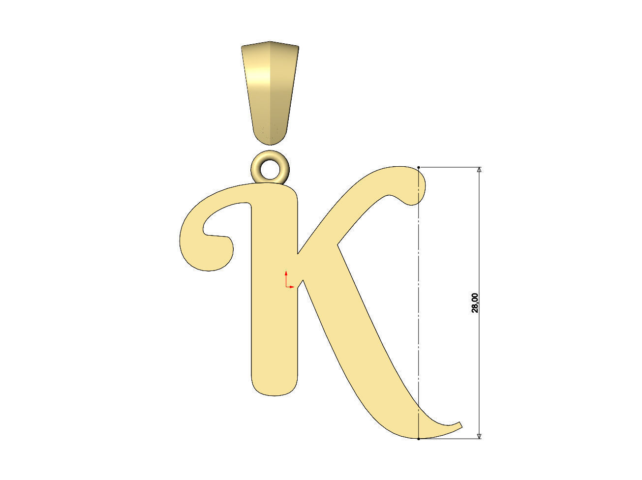 K letter initial berkshire swash font pendant charm bail 3D print model_6
