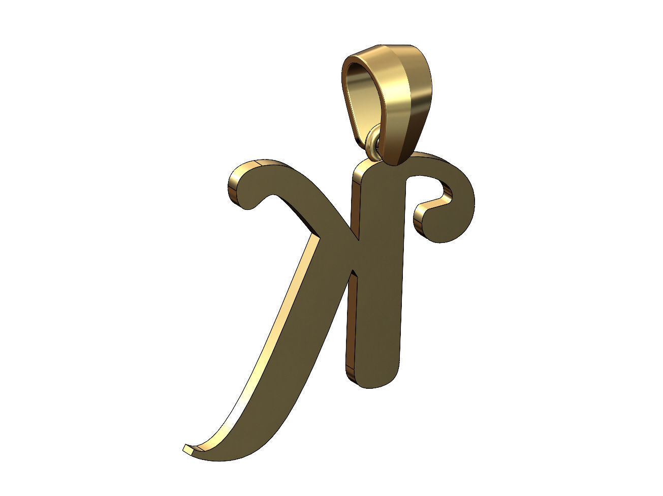 K letter initial berkshire swash font pendant charm bail 3D print model_4