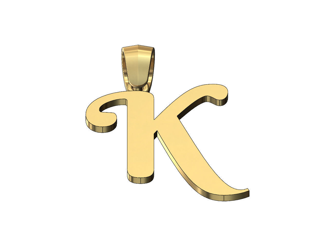 K letter initial berkshire swash font pendant charm bail 3D print model_2