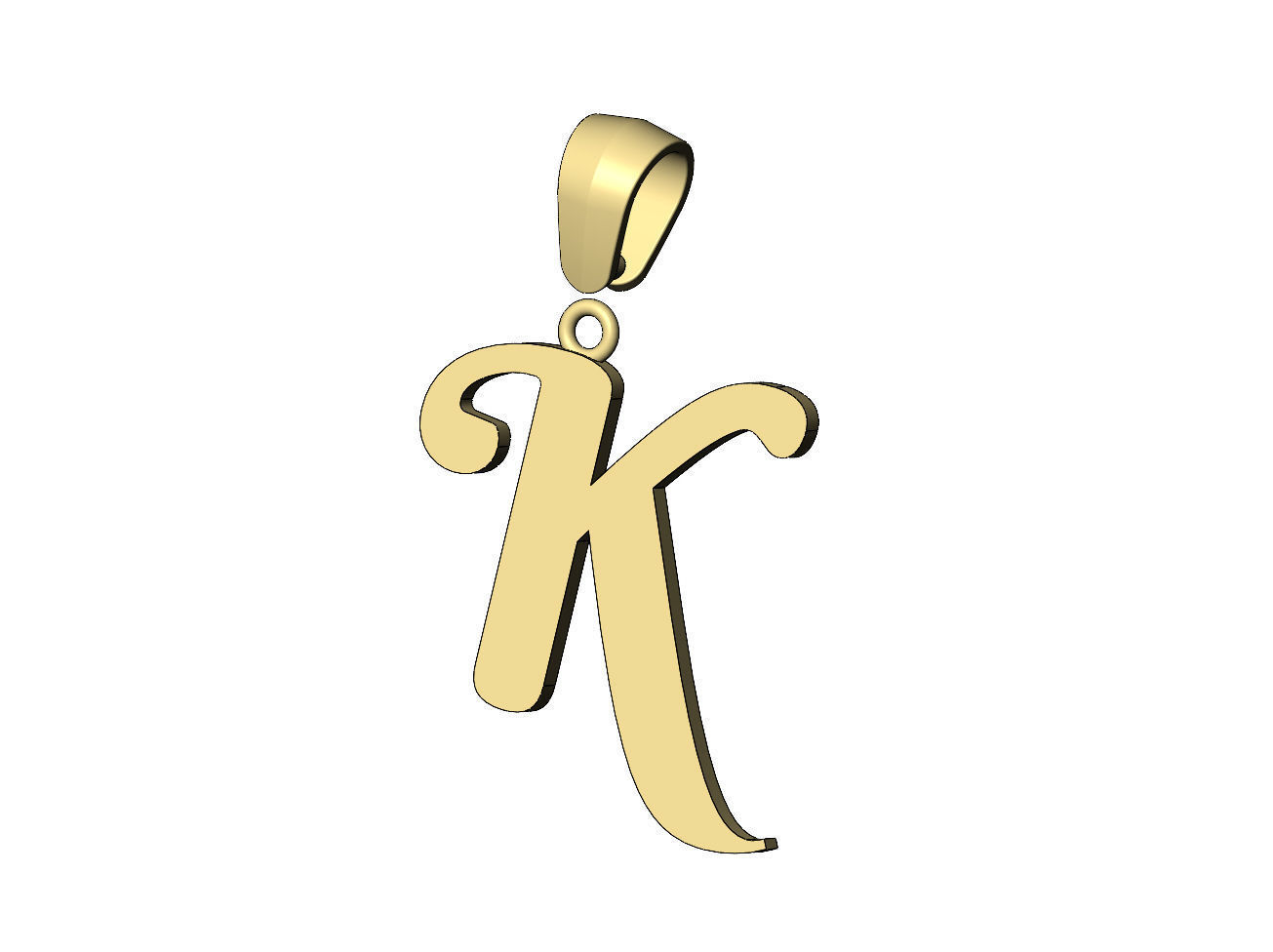 K letter initial berkshire swash font pendant charm bail 3D print model_5