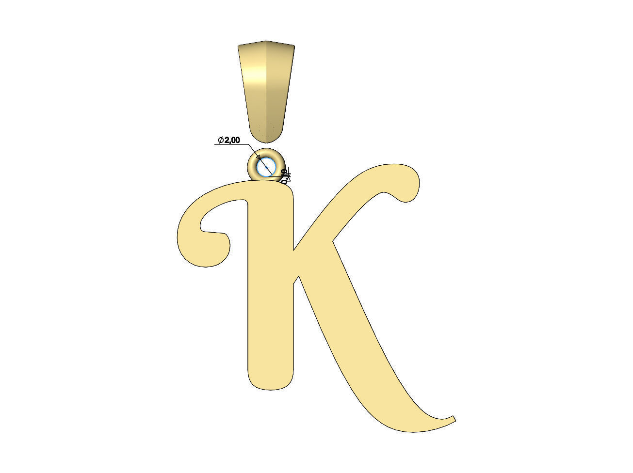 K letter initial berkshire swash font pendant charm bail 3D print model_8