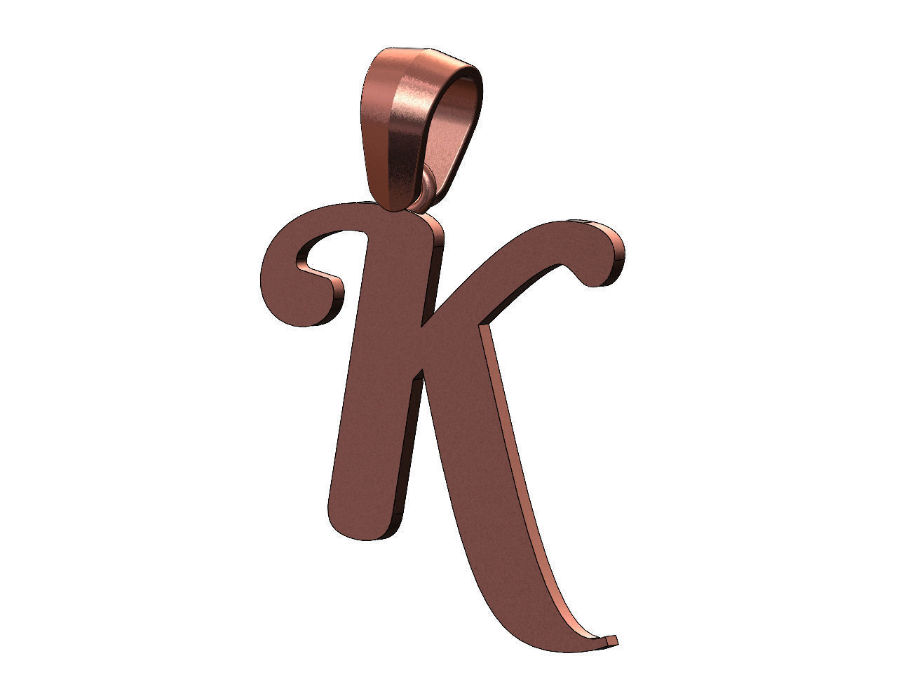 K letter initial berkshire swash font pendant charm bail 3D print model_13