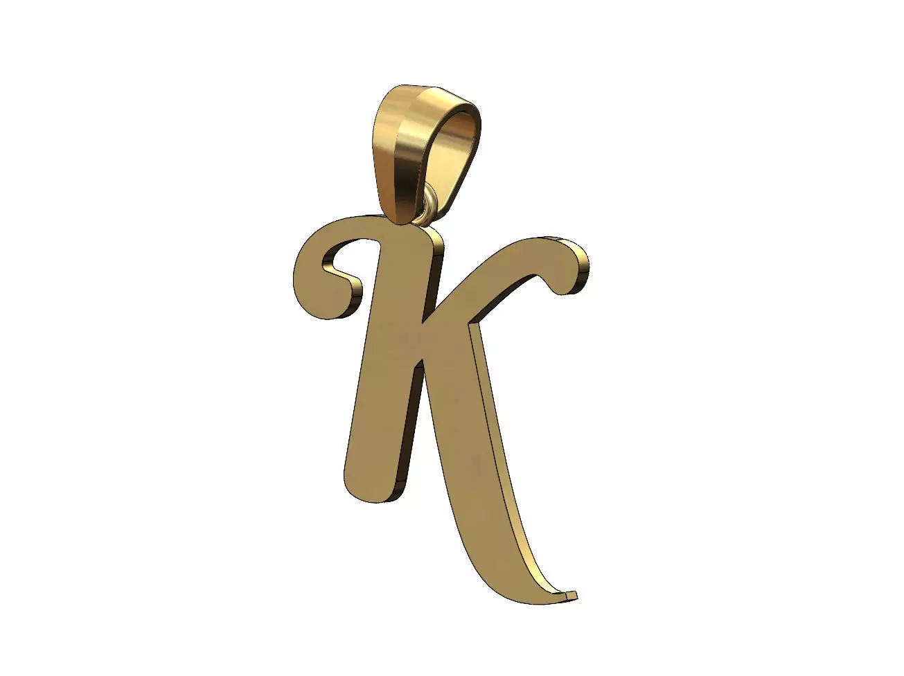 K letter initial berkshire swash font pendant charm bail 3D print model_0