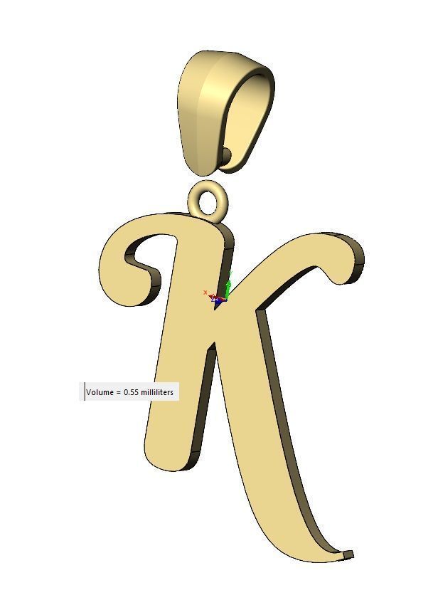 K letter initial berkshire swash font pendant charm bail 3D print model_14