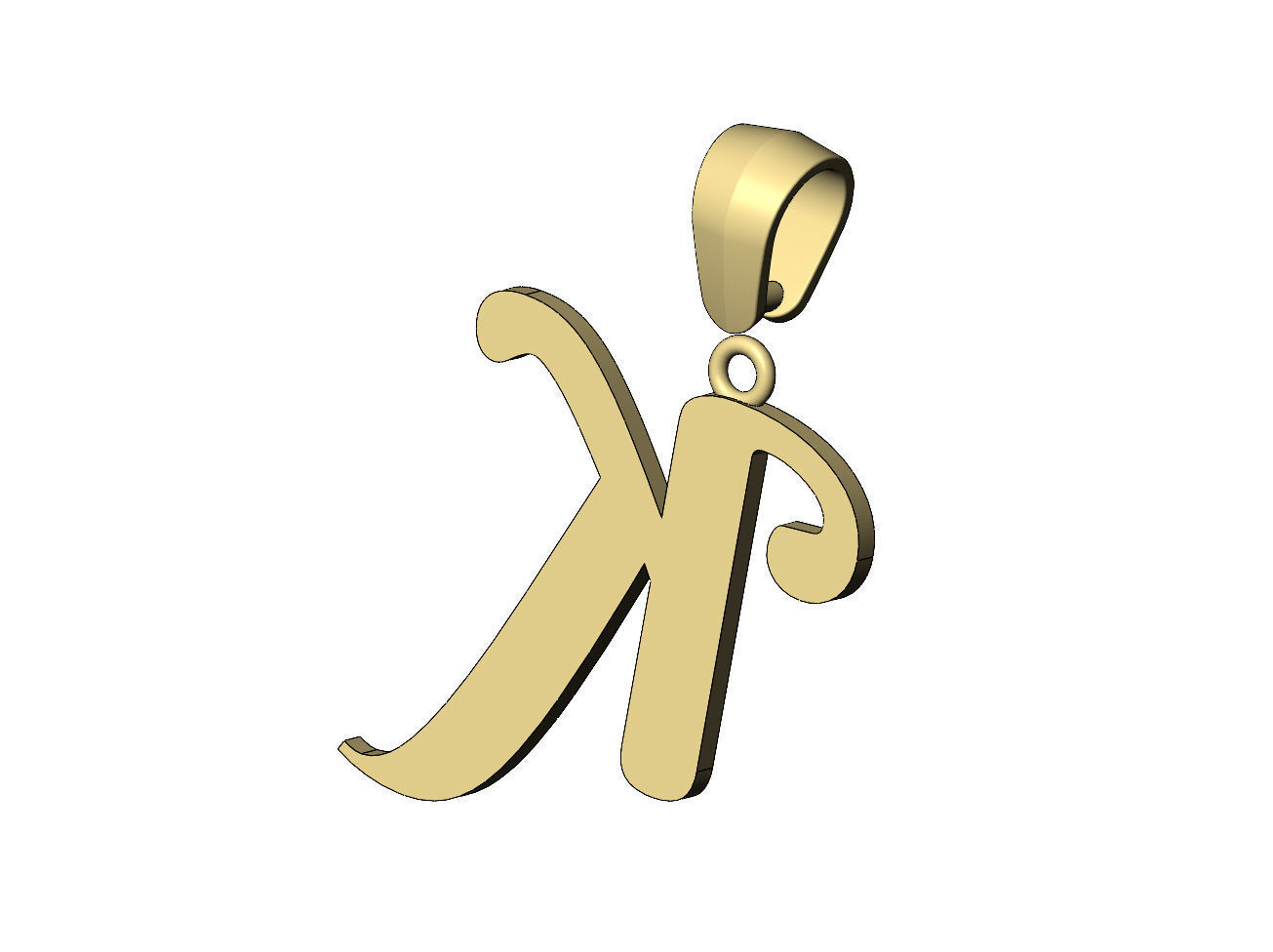 K letter initial berkshire swash font pendant charm bail 3D print model_11