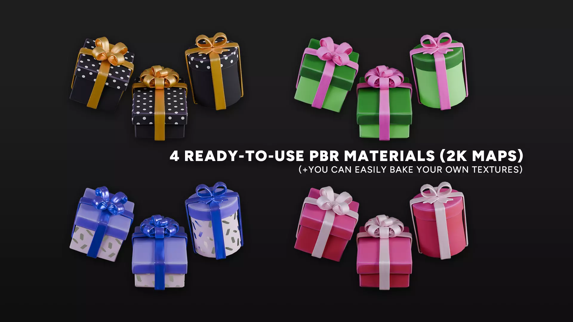 Stylized Gift Box Set with Material Generator Low-poly 3D model_5