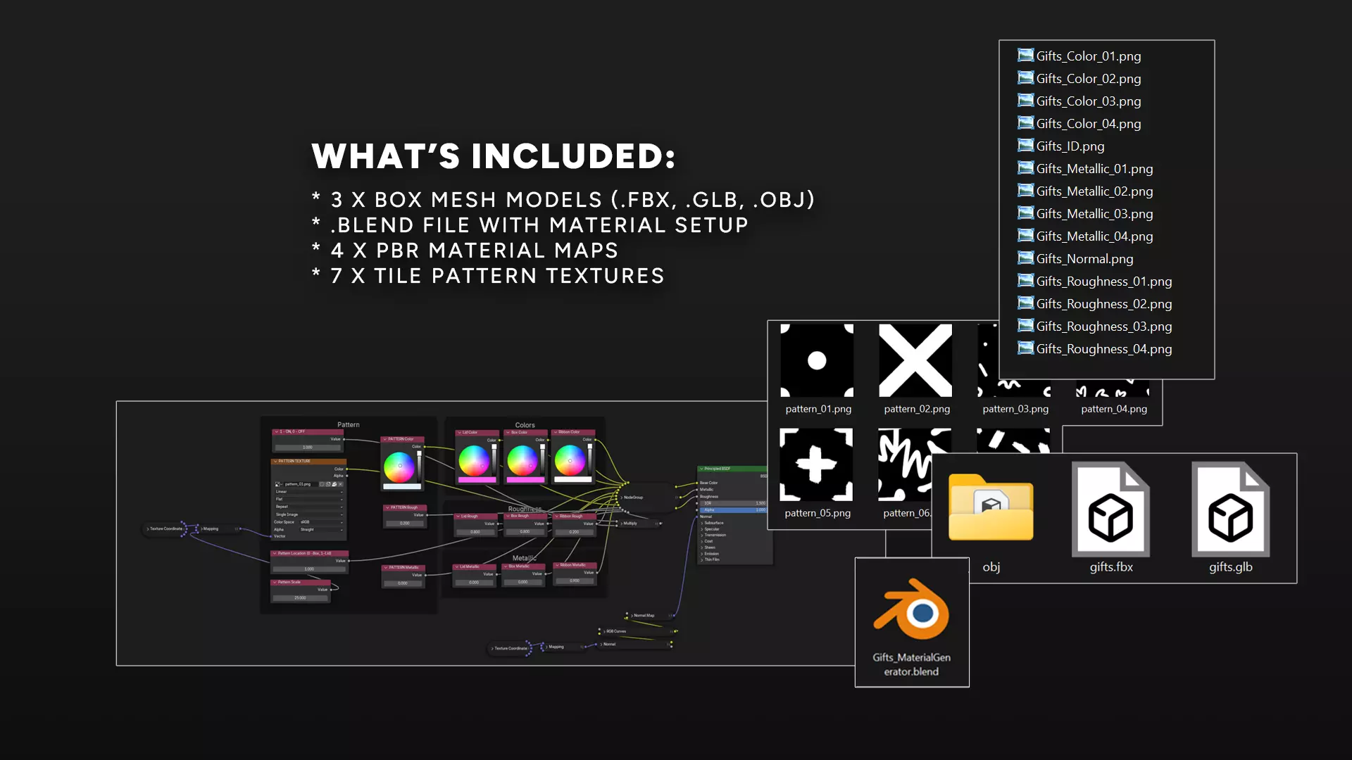 Stylized Gift Box Set with Material Generator Low-poly 3D model_8