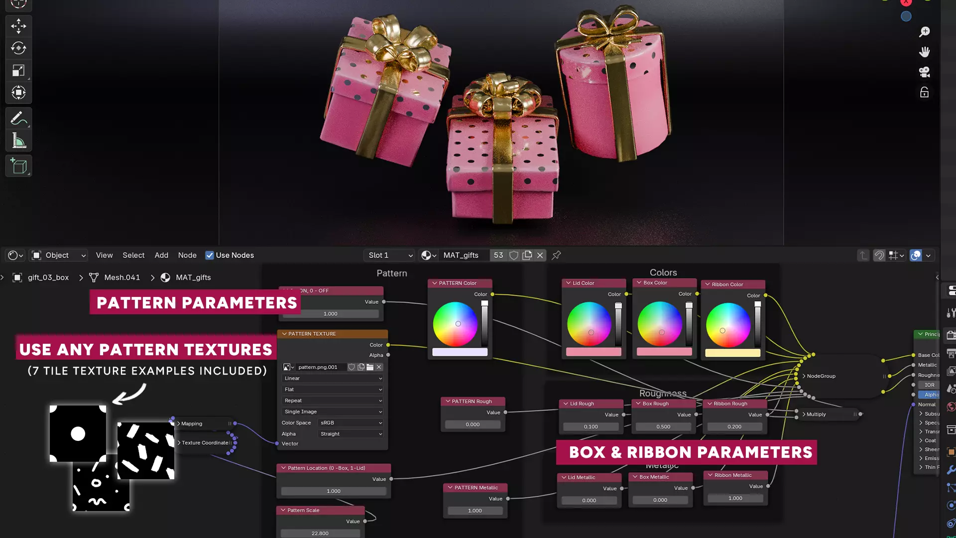Stylized Gift Box Set with Material Generator Low-poly 3D model_2