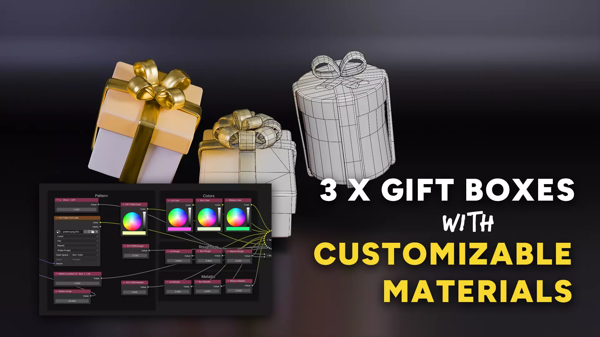Stylized Gift Box Set with Material Generator Low-poly 3D model_1