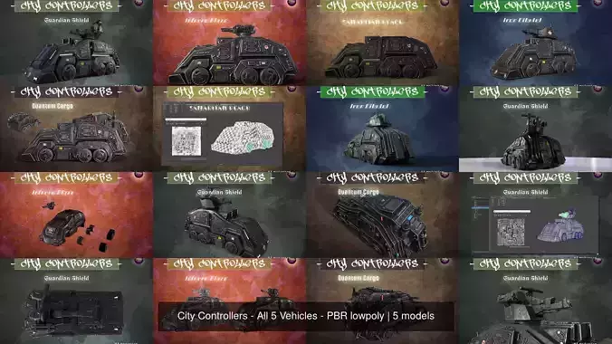 City Controllers - All 5 Vehicles - PBR lowpoly 3D Model Collection