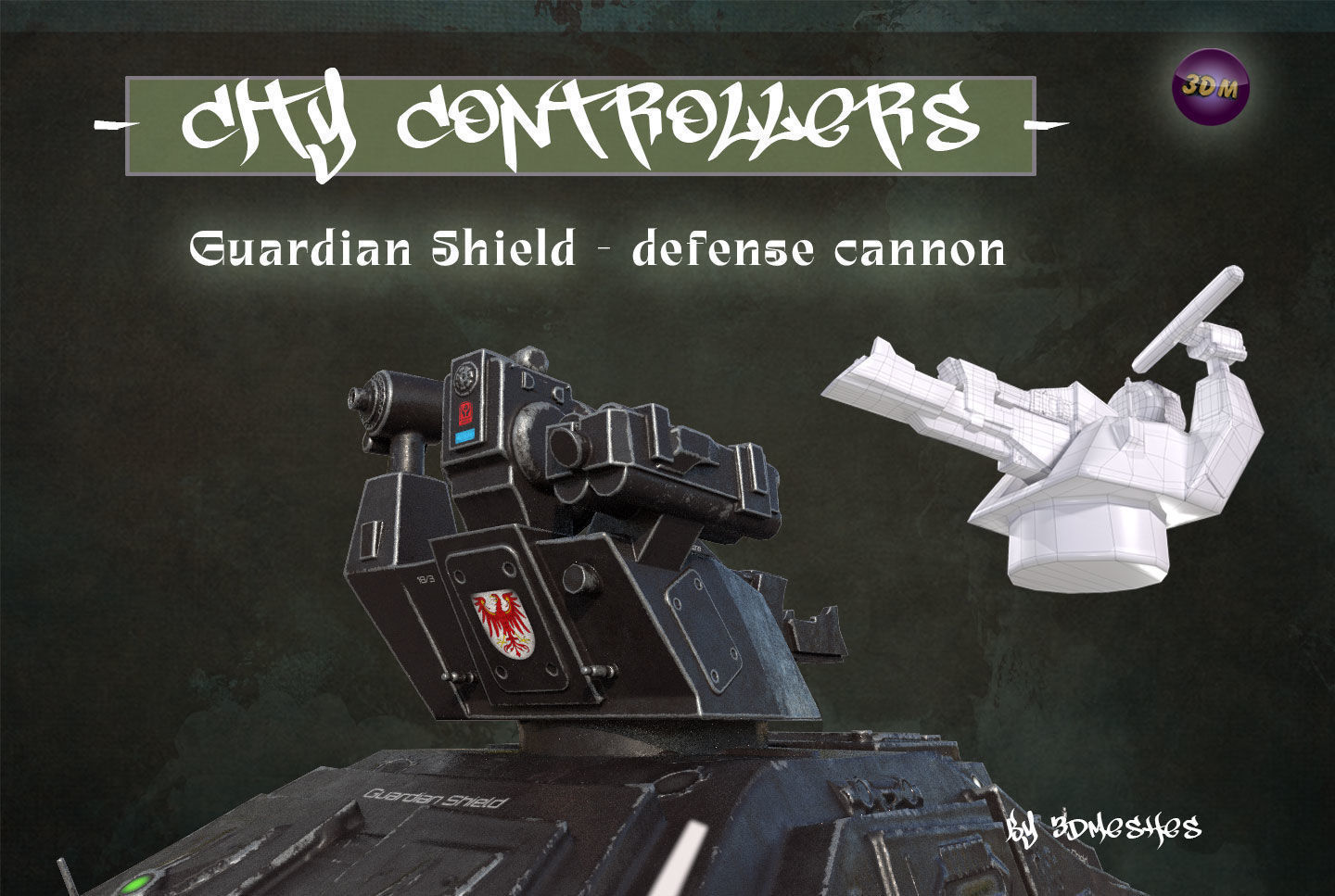 Defence Cannon for City Controllers Low-poly 3D model_12