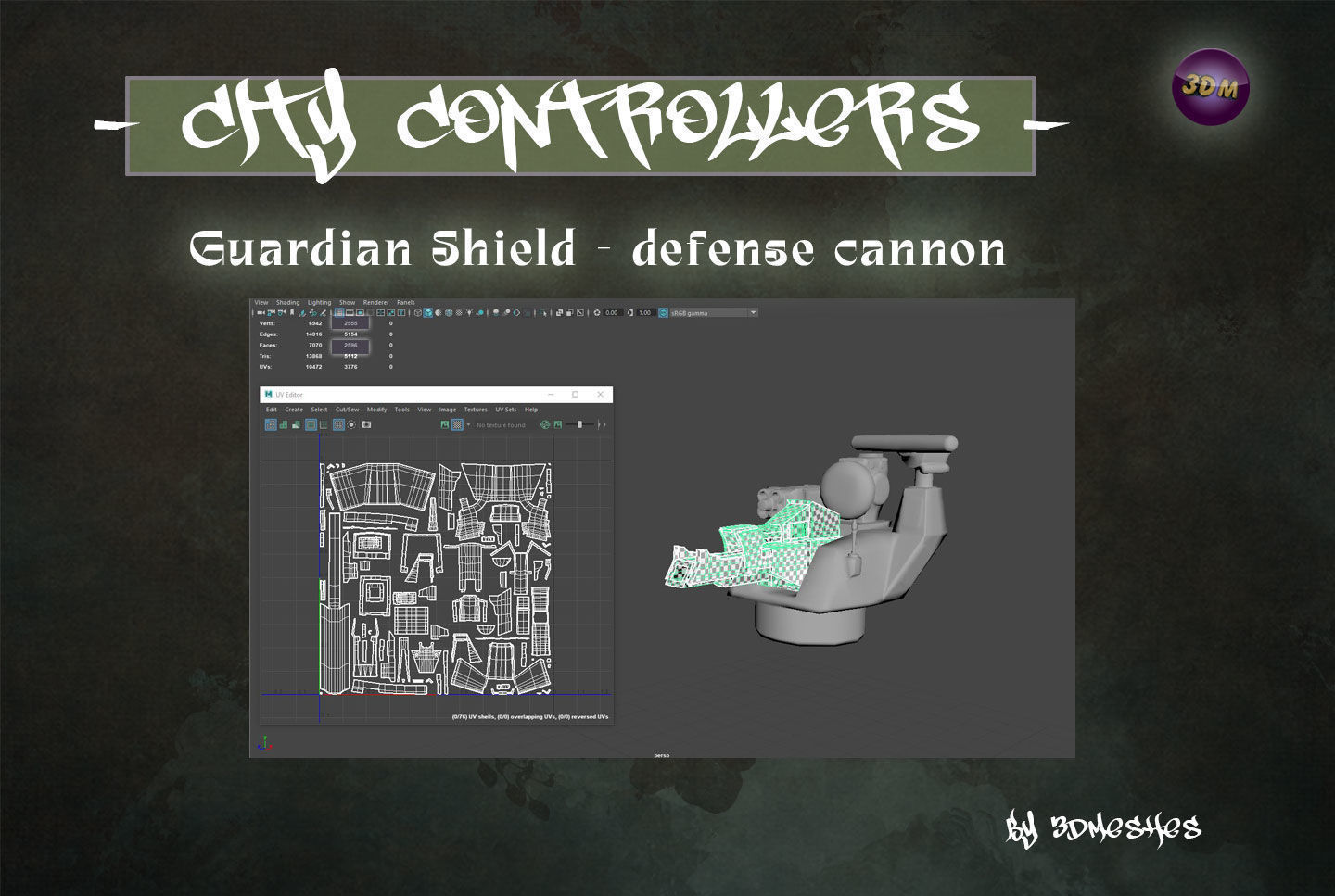 Defence Cannon for City Controllers Low-poly 3D model_35