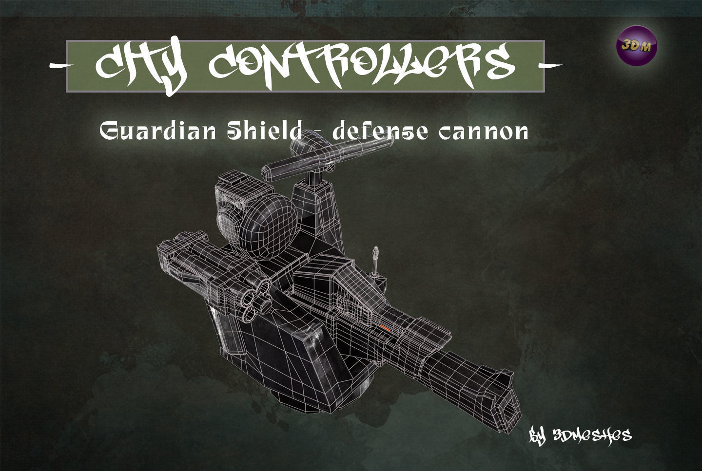 Defence Cannon for City Controllers Low-poly 3D model_14