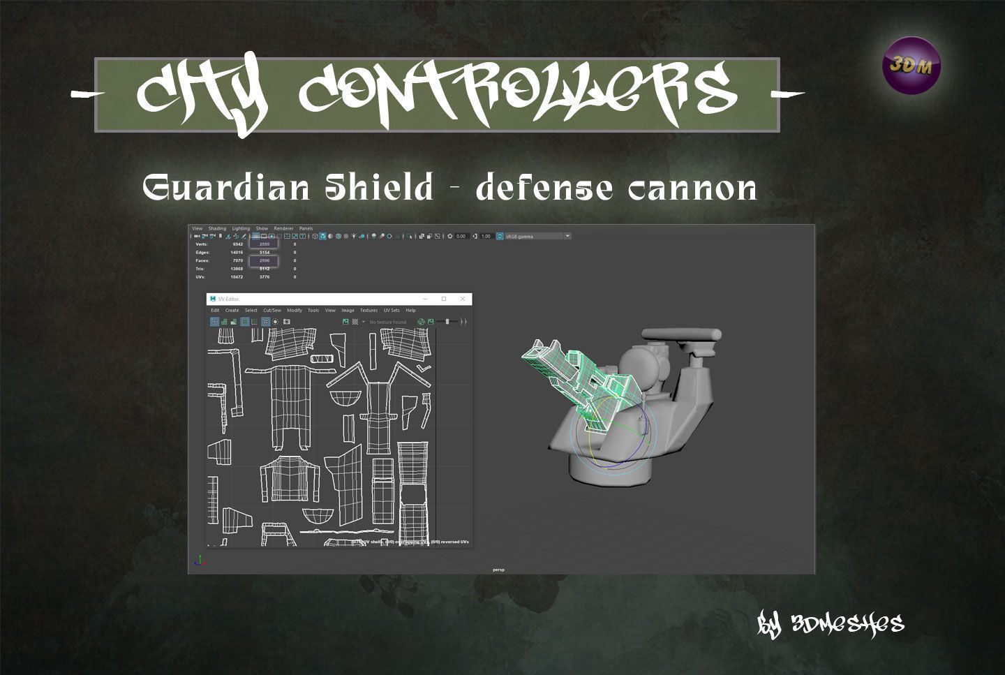Defence Cannon for City Controllers Low-poly 3D model_37