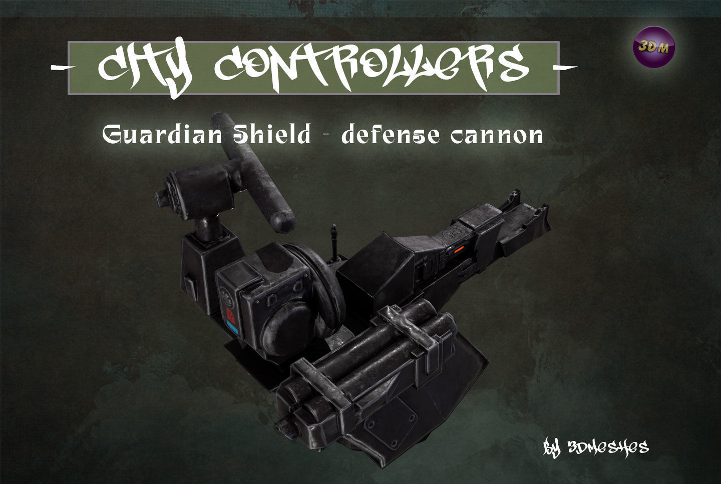 Defence Cannon for City Controllers Low-poly 3D model_9