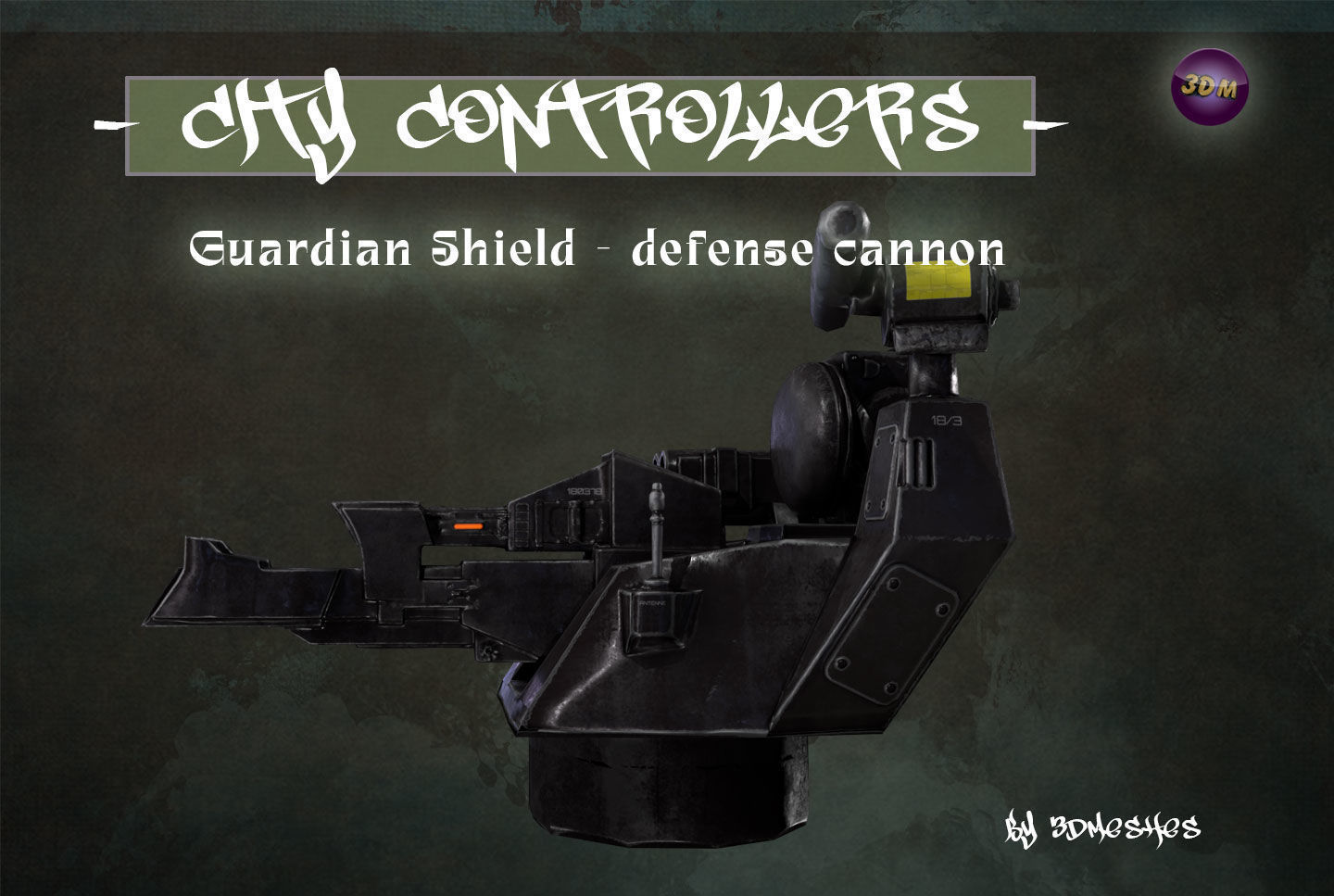 Defence Cannon for City Controllers Low-poly 3D model_2