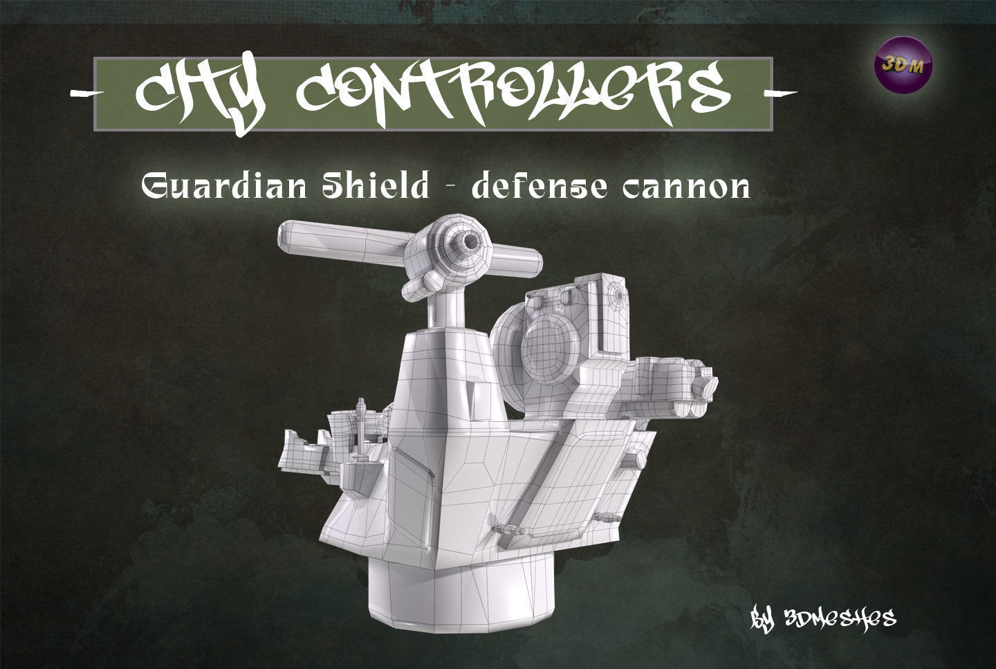 Defence Cannon for City Controllers Low-poly 3D model_8
