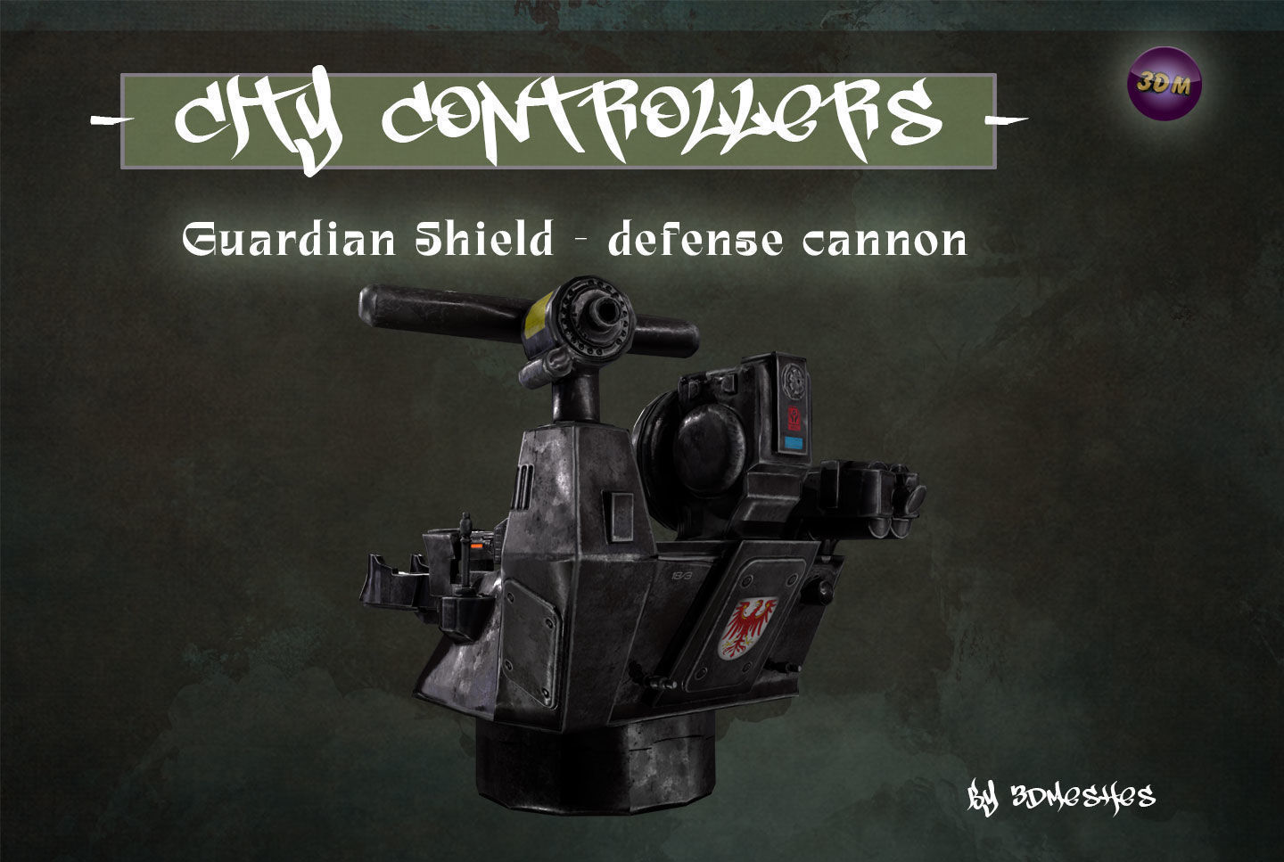 Defence Cannon for City Controllers Low-poly 3D model_6