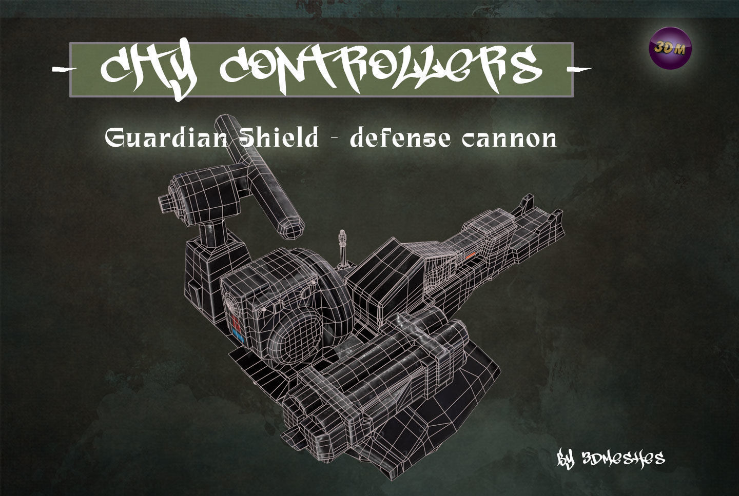 Defence Cannon for City Controllers Low-poly 3D model_10