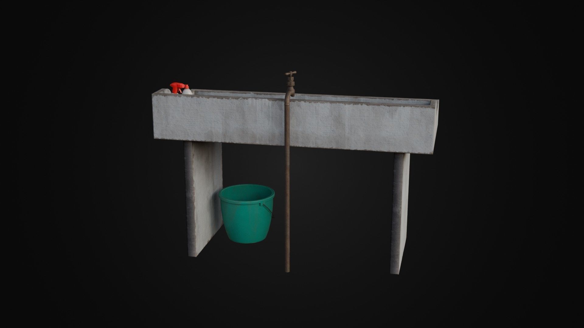 Old Japanese Sink with cleaning props Low-poly 3D model_18
