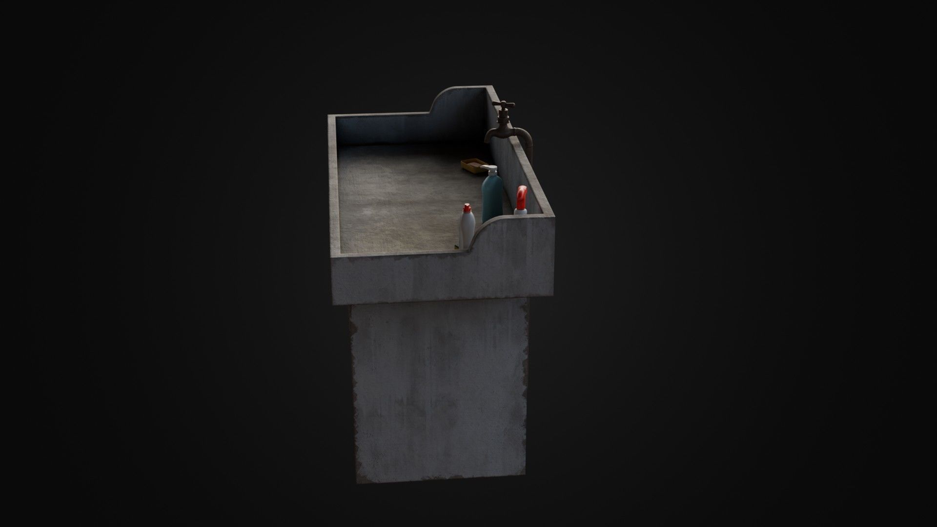 Old Japanese Sink with cleaning props Low-poly 3D model_30