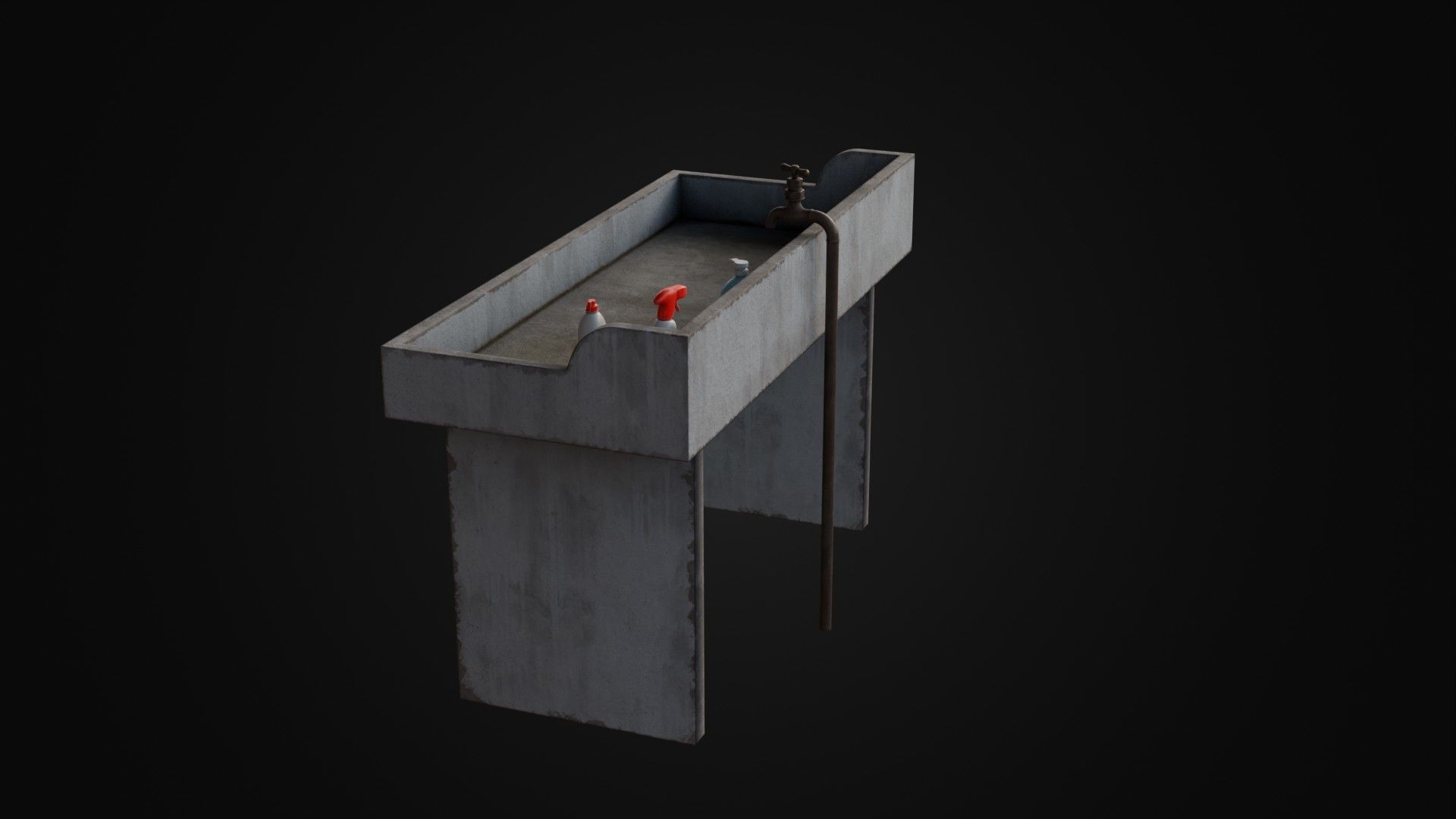 Old Japanese Sink with cleaning props Low-poly 3D model_27