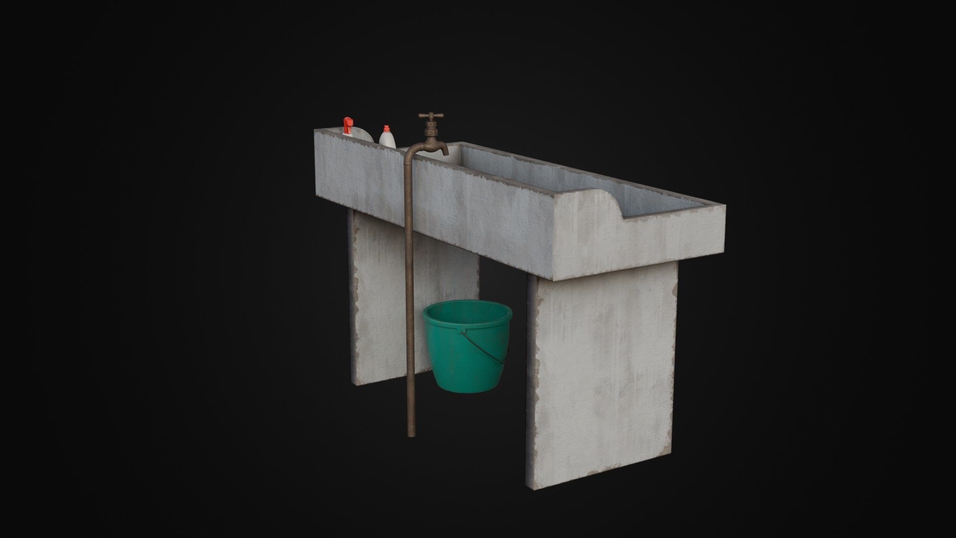 Old Japanese Sink with cleaning props Low-poly 3D model_13