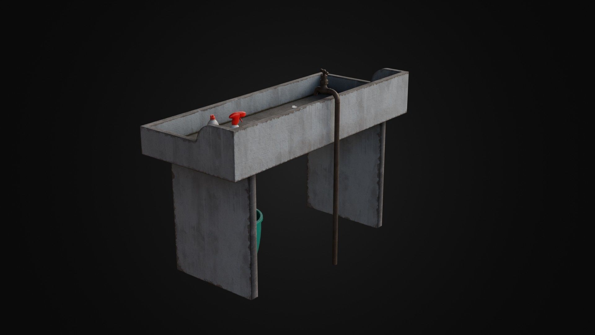 Old Japanese Sink with cleaning props Low-poly 3D model_25