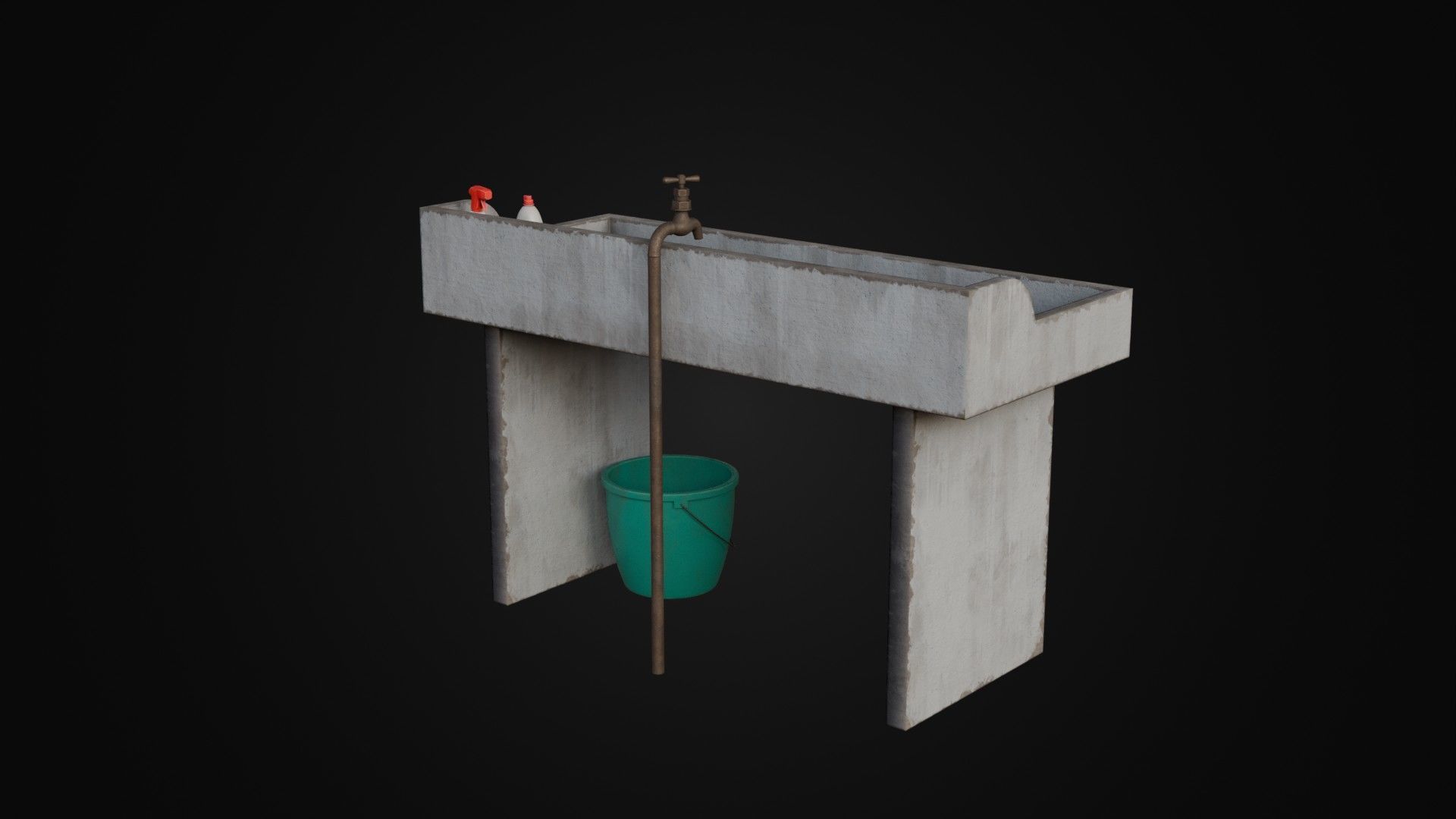 Old Japanese Sink with cleaning props Low-poly 3D model_15