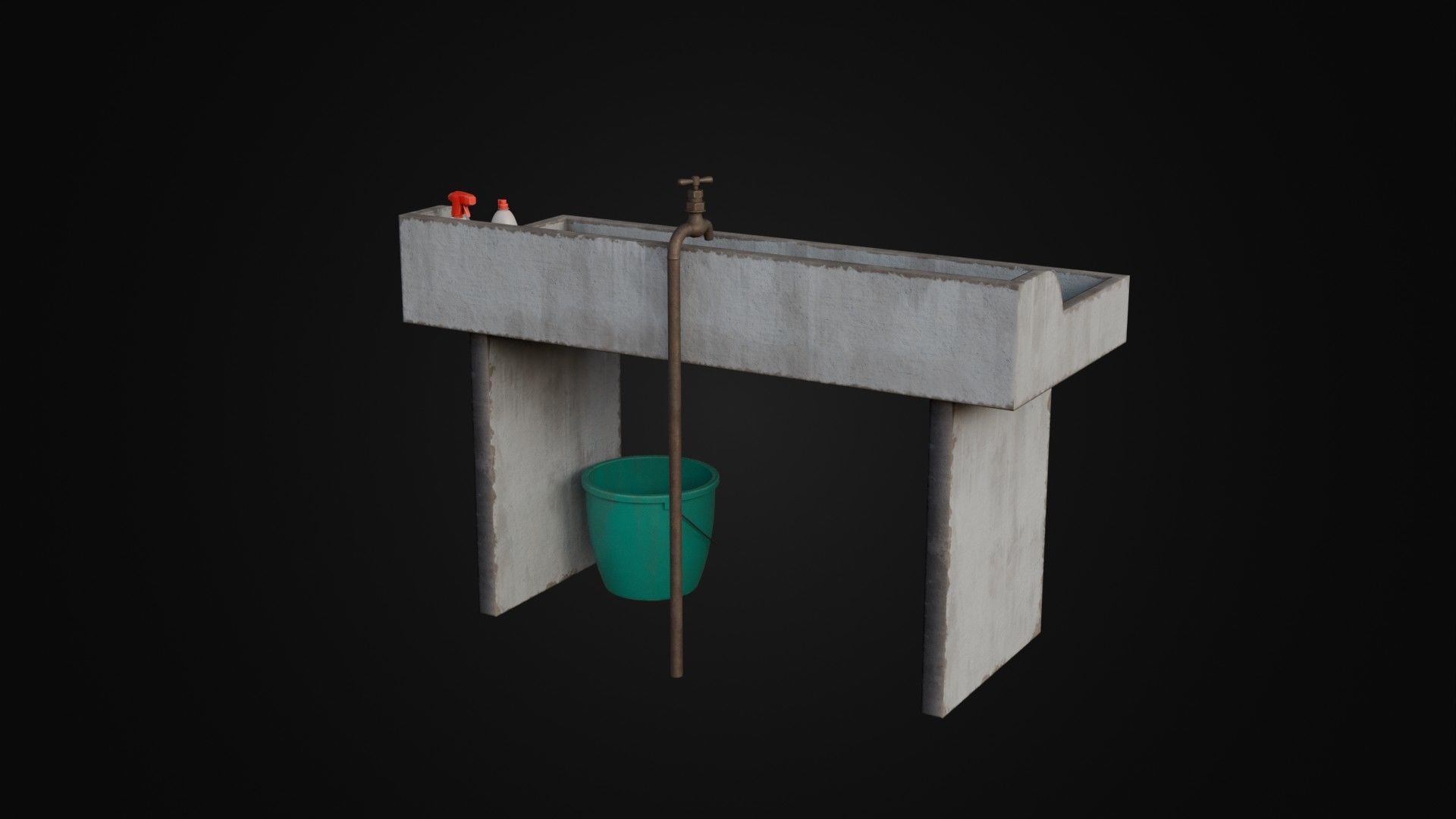 Old Japanese Sink with cleaning props Low-poly 3D model_16
