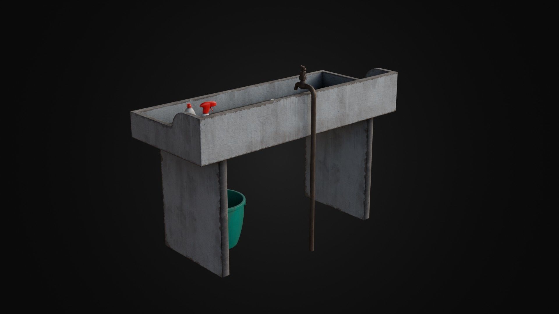 Old Japanese Sink with cleaning props Low-poly 3D model_24