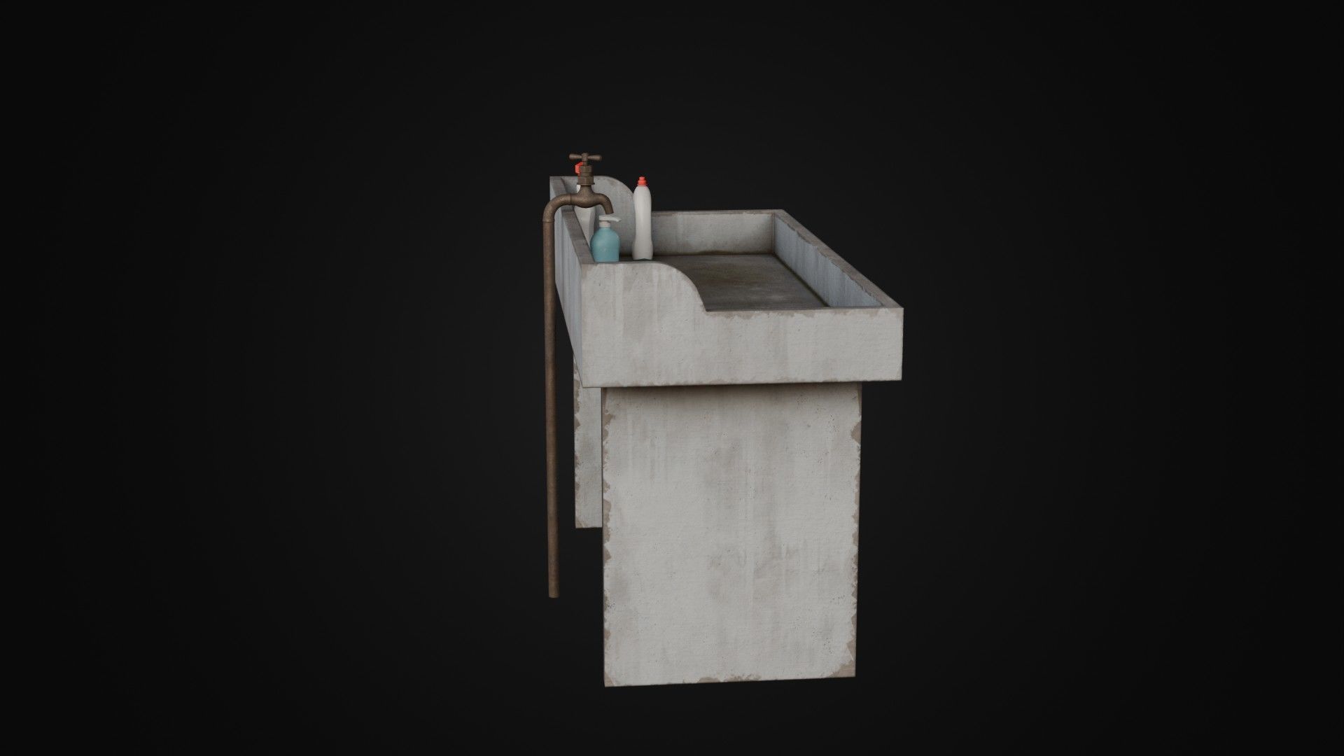 Old Japanese Sink with cleaning props Low-poly 3D model_10
