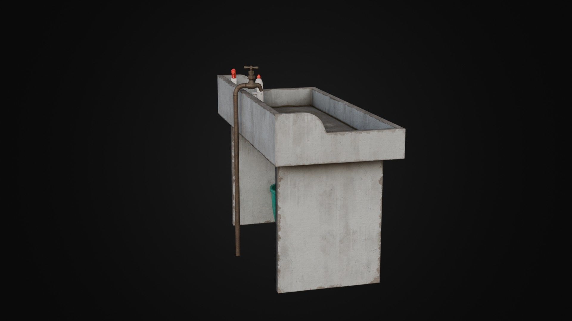 Old Japanese Sink with cleaning props Low-poly 3D model_11