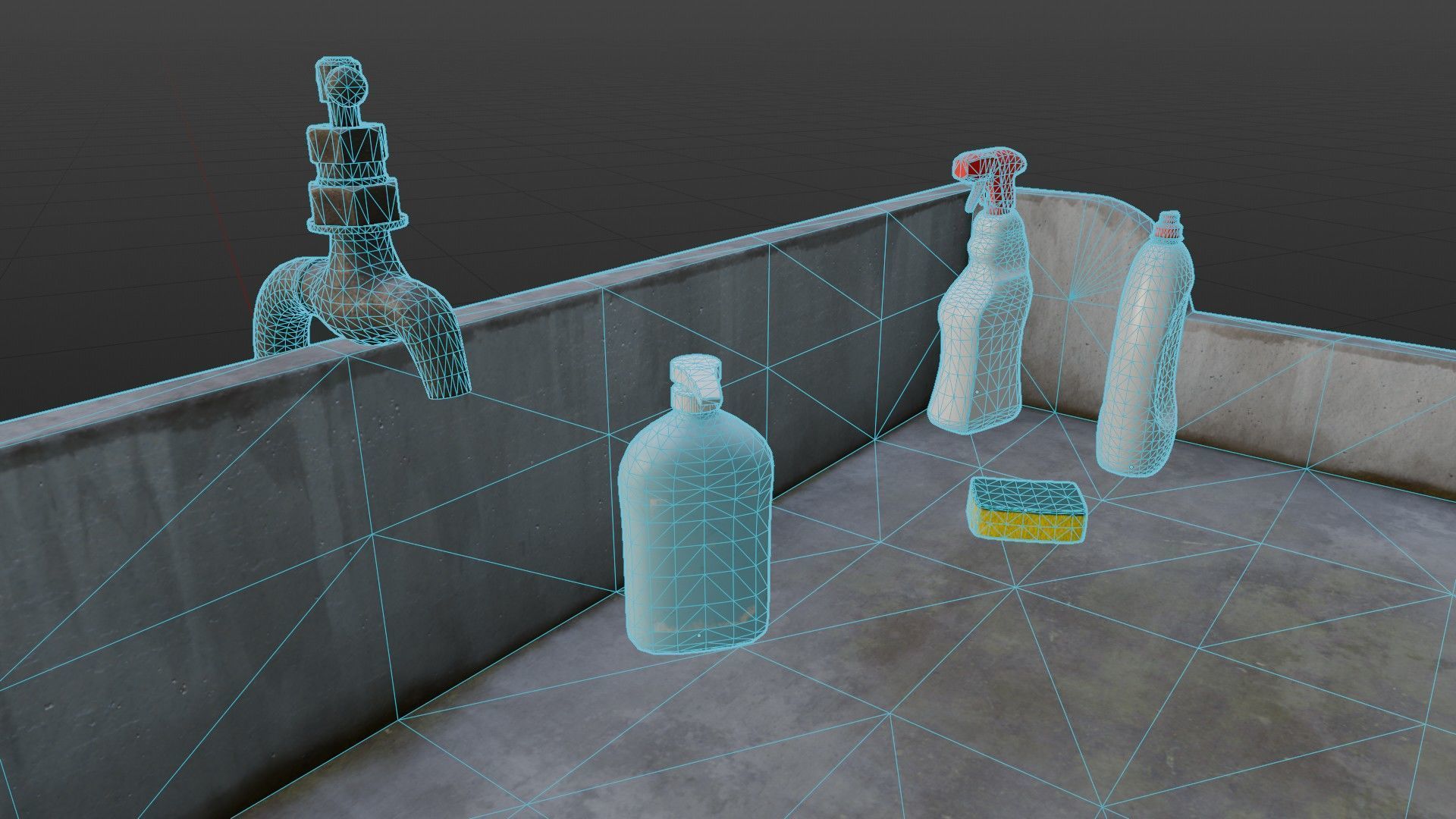 Old Japanese Sink with cleaning props Low-poly 3D model_2