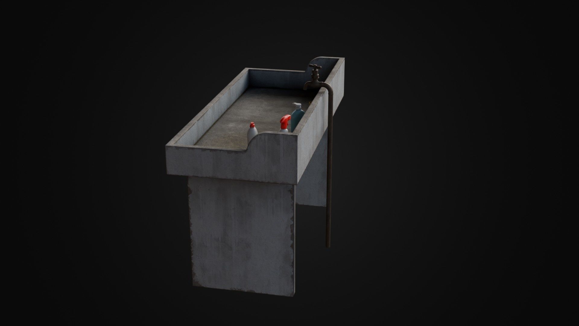 Old Japanese Sink with cleaning props Low-poly 3D model_28