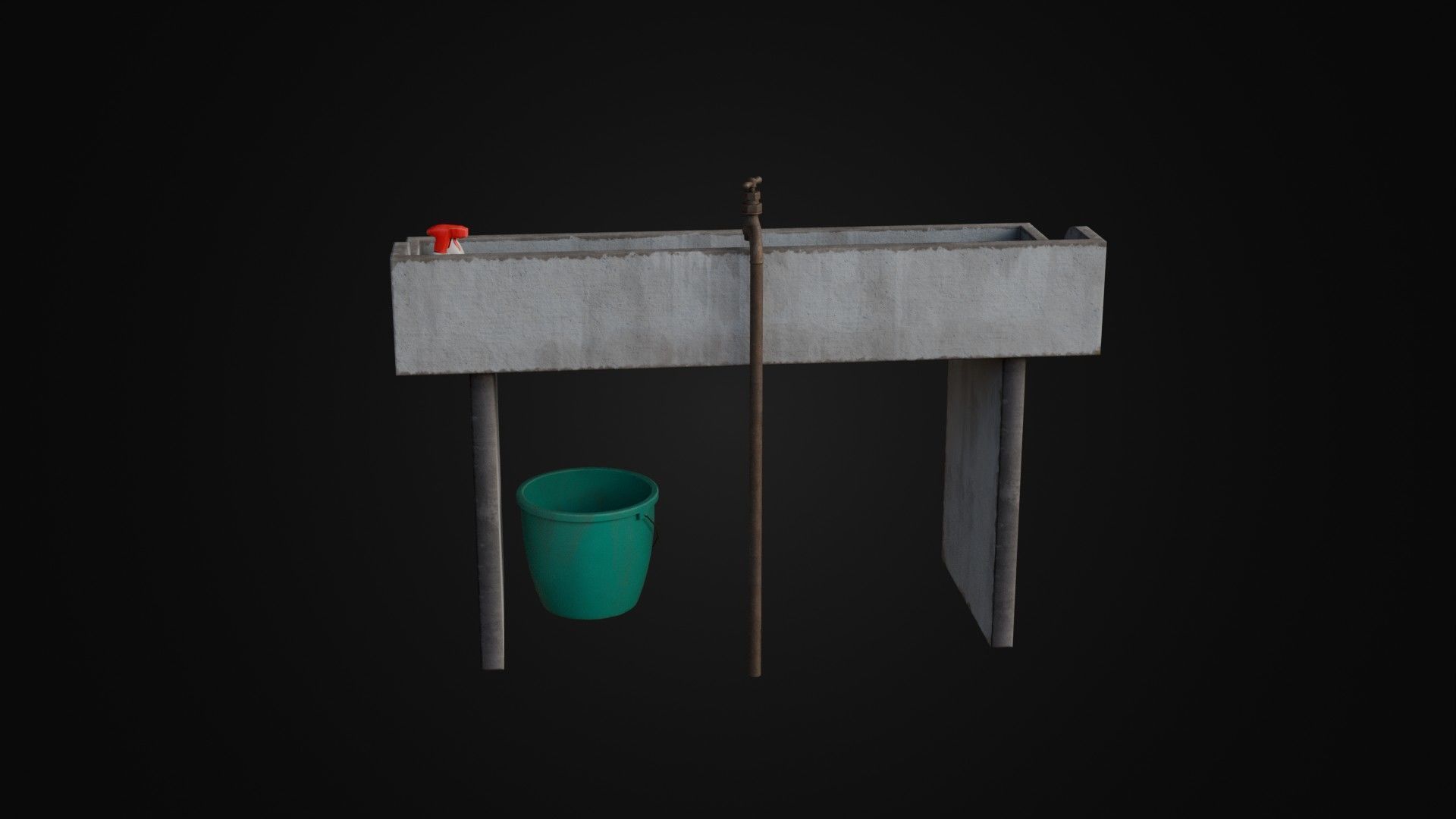 Old Japanese Sink with cleaning props Low-poly 3D model_20
