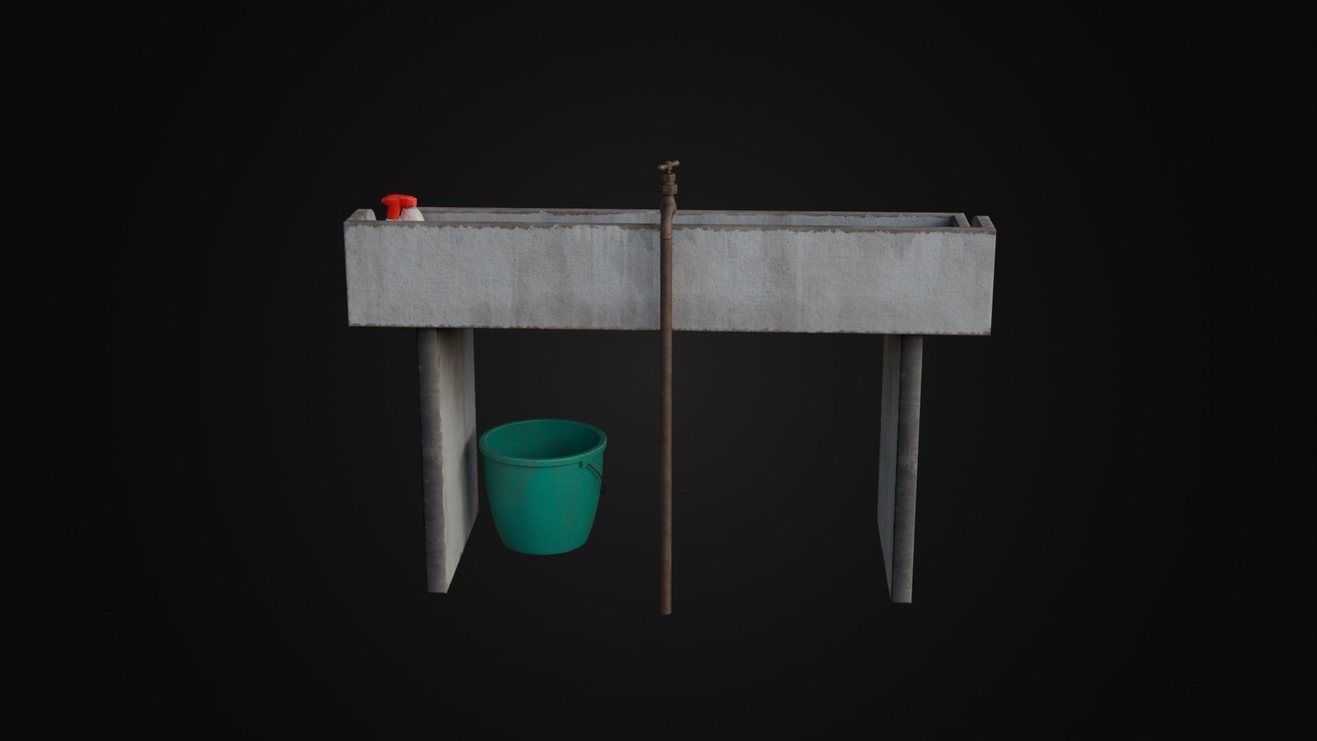 Old Japanese Sink with cleaning props Low-poly 3D model_19
