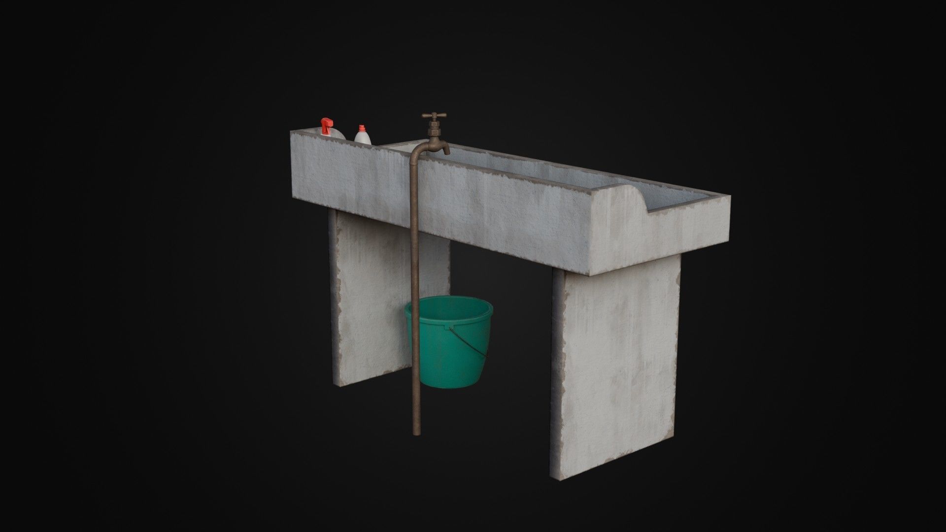 Old Japanese Sink with cleaning props Low-poly 3D model_14