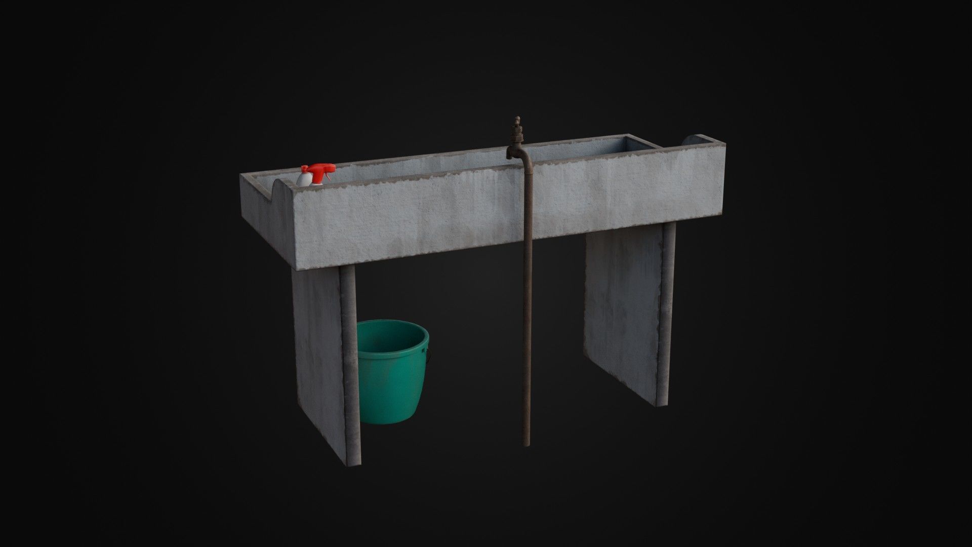 Old Japanese Sink with cleaning props Low-poly 3D model_22